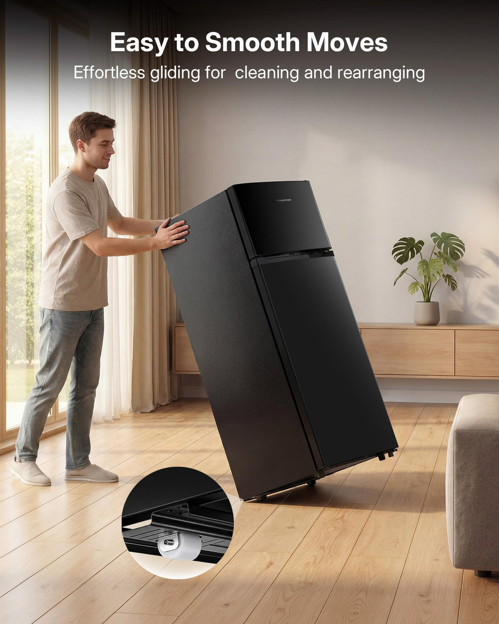 Upstreman 7.7 Cu.Ft. Refrigerator with Freezer, Double Door Fridge, Adjustable Thermostat, Large Capacity, Reversible Door Swing, Refrigerator for Apartment, Office, Dorm, Black（BD75）