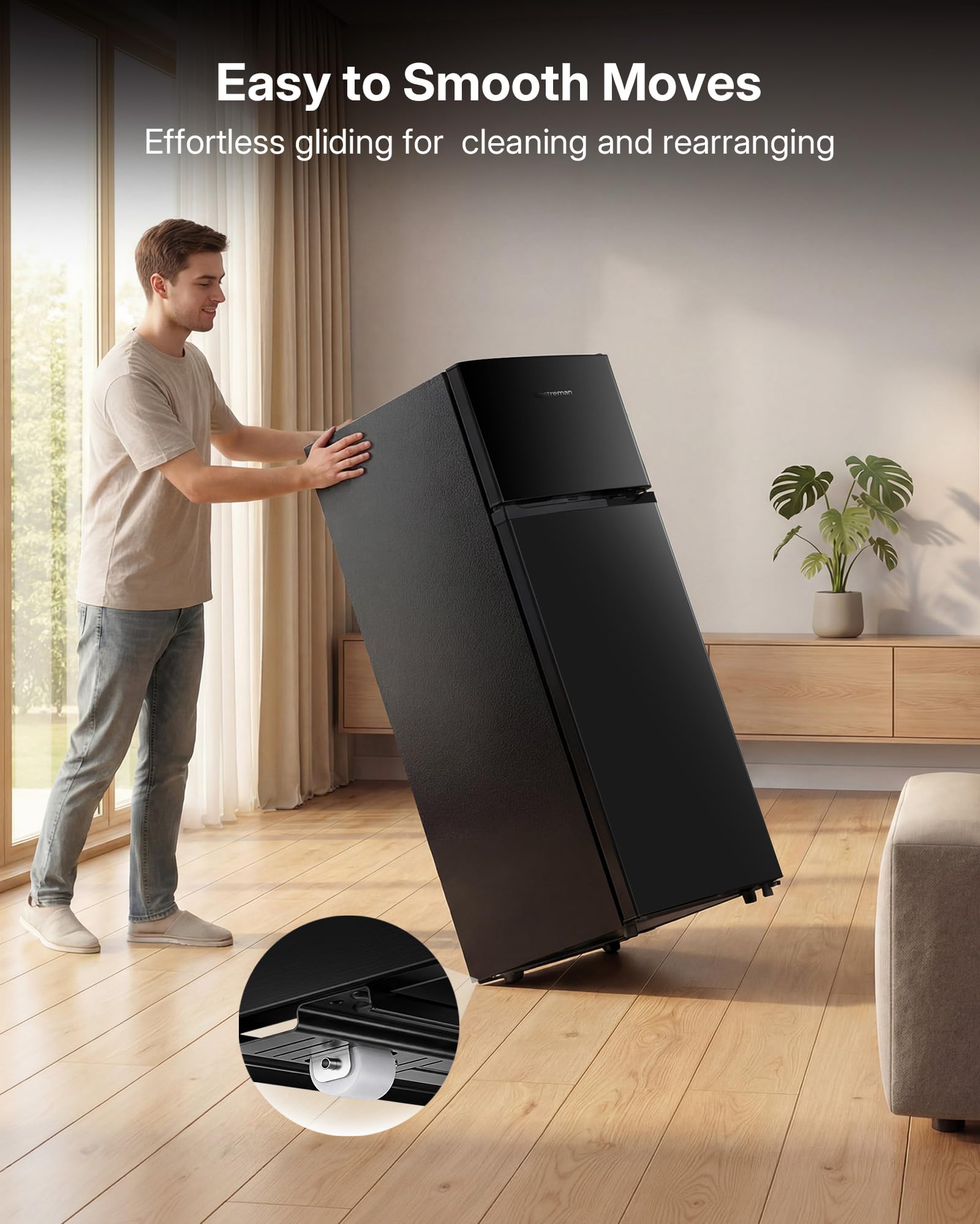 Upstreman 7.7 Cu.Ft. Refrigerator with Freezer, Double Door Fridge, Adjustable Thermostat, Large Capacity, Reversible Door Swing, Refrigerator for Apartment, Office, Dorm, Black（BD75）