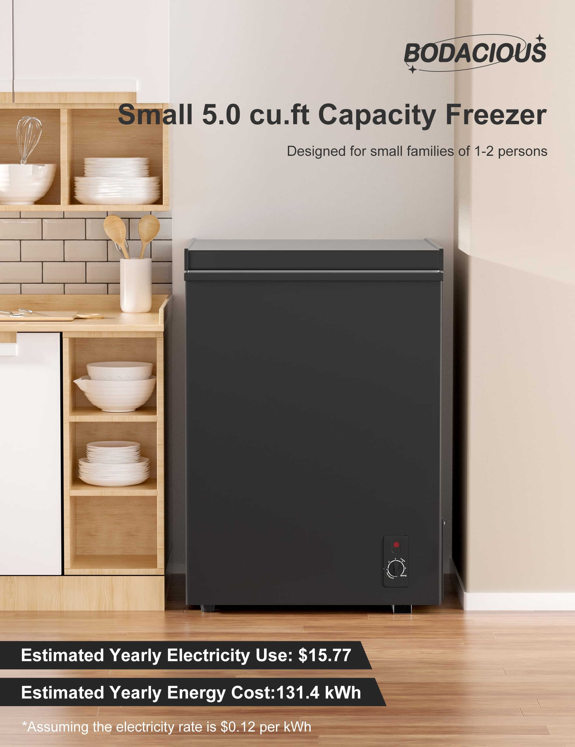 Bodacious Ultra Quiet Deep Freezer – 5.0 Cu Ft, Compact Design, Fast Freeze, Low Power Consumption, Ideal for Home, Restaurant & Small Shops