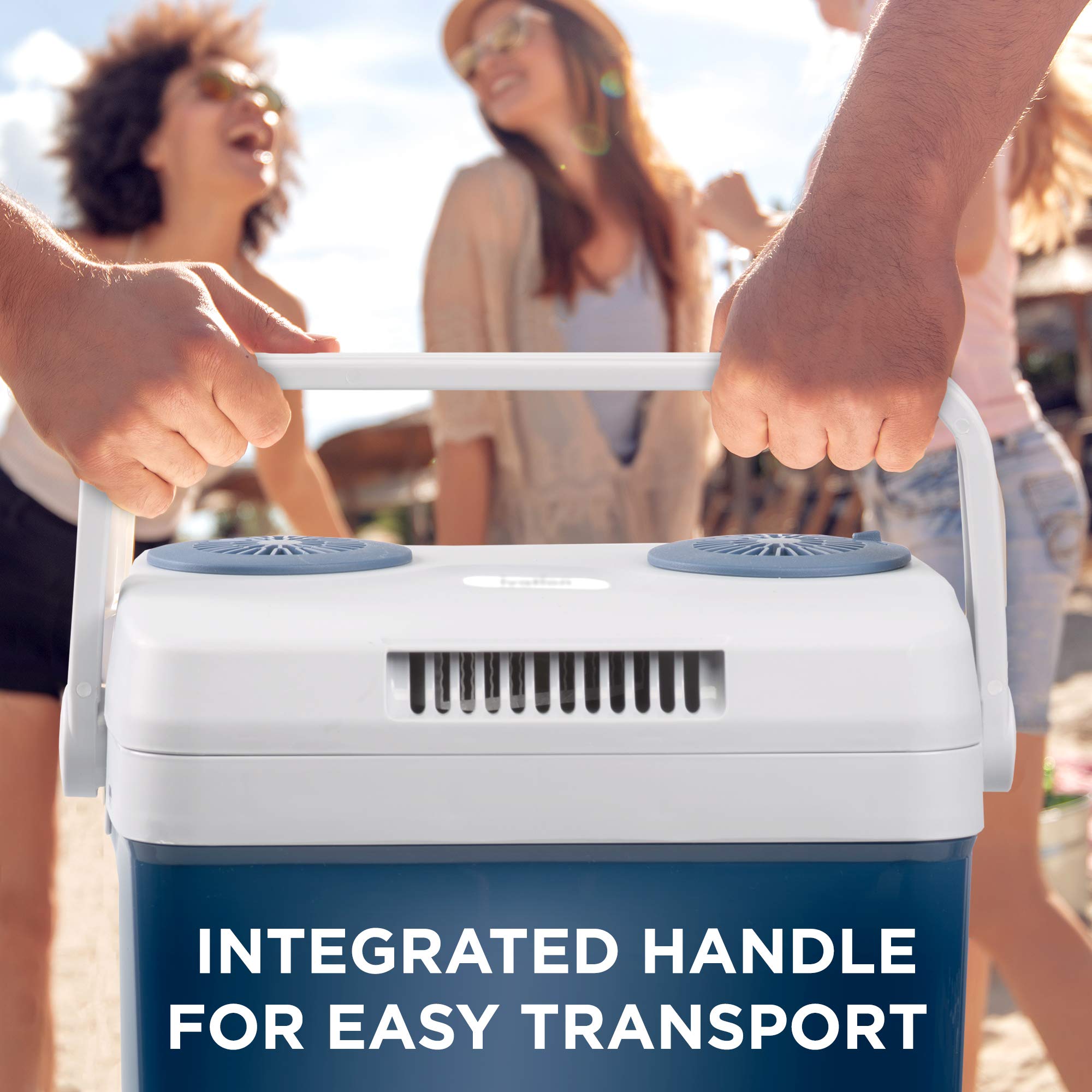 Ivation Electric Cooler & Warmer with Handle |27 Quart (25 L) Portable Thermoelectric Fridge For vehicles & Trucks| 110V AC Home Power Cord & 12V Car Adapter for Camping, Travel & Picnics
