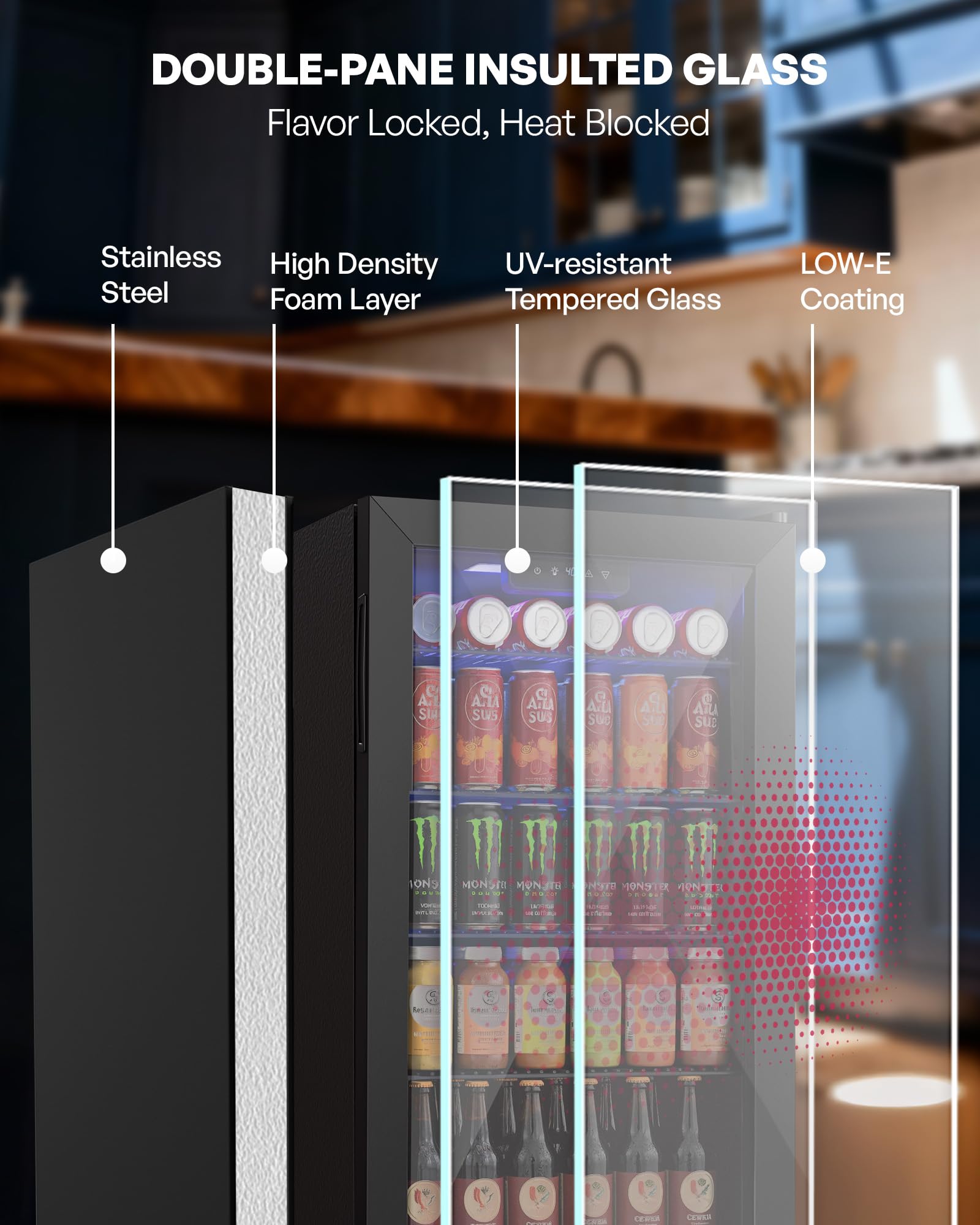 Icyglee Beverage Refrigerator Cooler, 126 Can Mini Fridge with Glass Door for Wine, Soda Beer, Beverage Cooler for Home, Bar, Office with Adjustable Removable Shelves, Black
