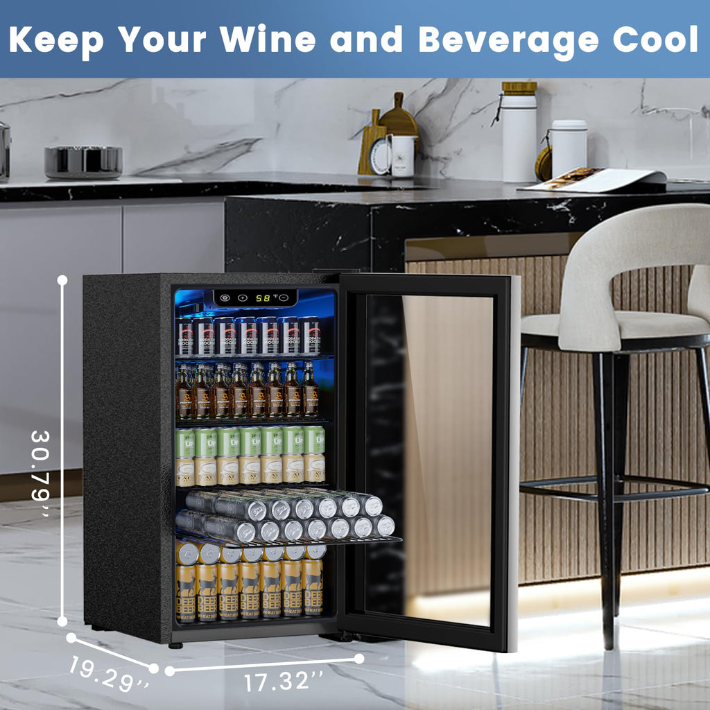 Electactic Mini Fridge 130 Can Beverage Refrigerator Cooler, 3.2 Cu.Ft Drink Fridge for Soda Wine Beer, Adjustable Temperature Control for Home Office, Black