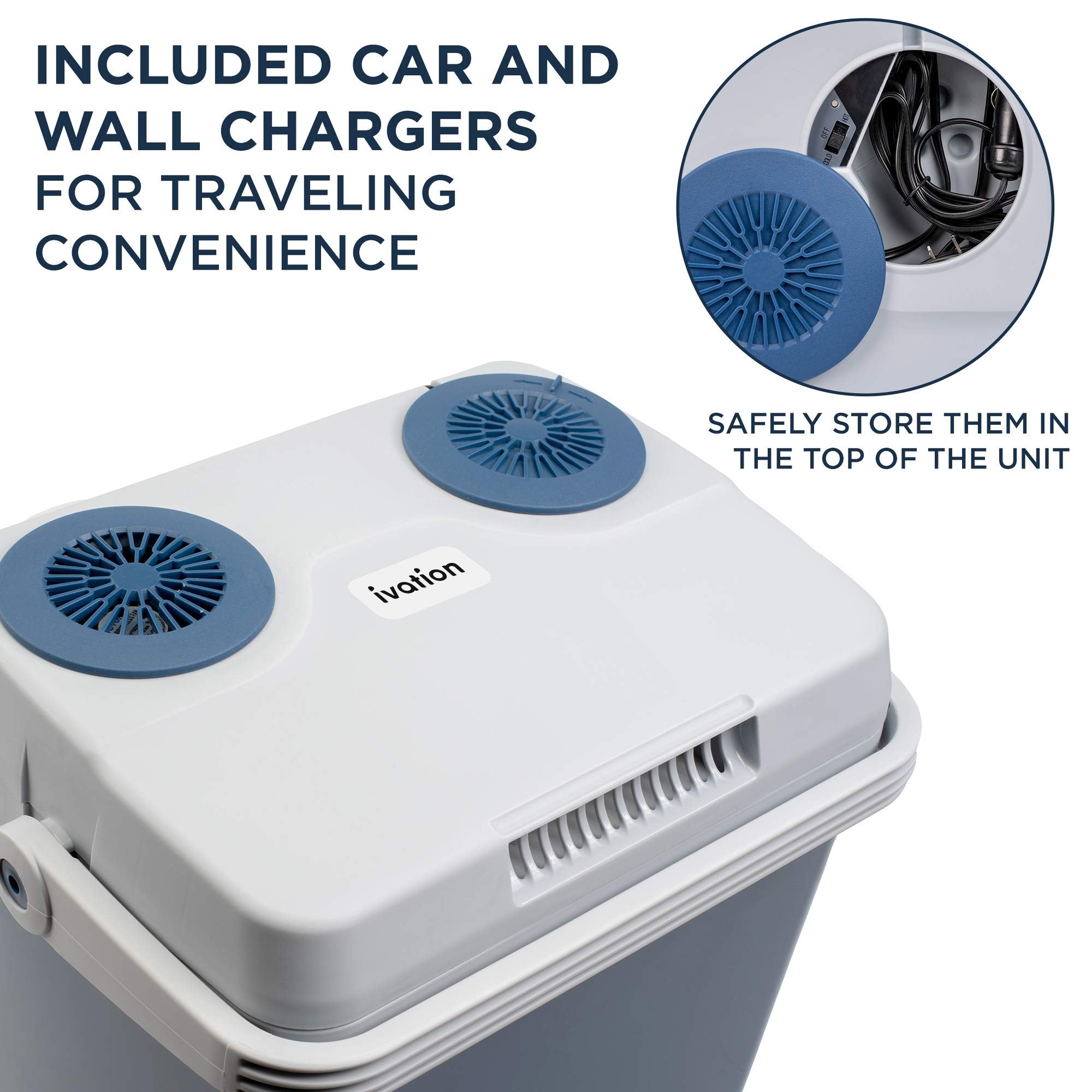 Ivation Electric Cooler & Warmer with Handle |27 Quart (25 L) Portable Thermoelectric Fridge For vehicles & Trucks| 110V AC Home Power Cord & 12V Car Adapter for Camping, Travel & Picnics