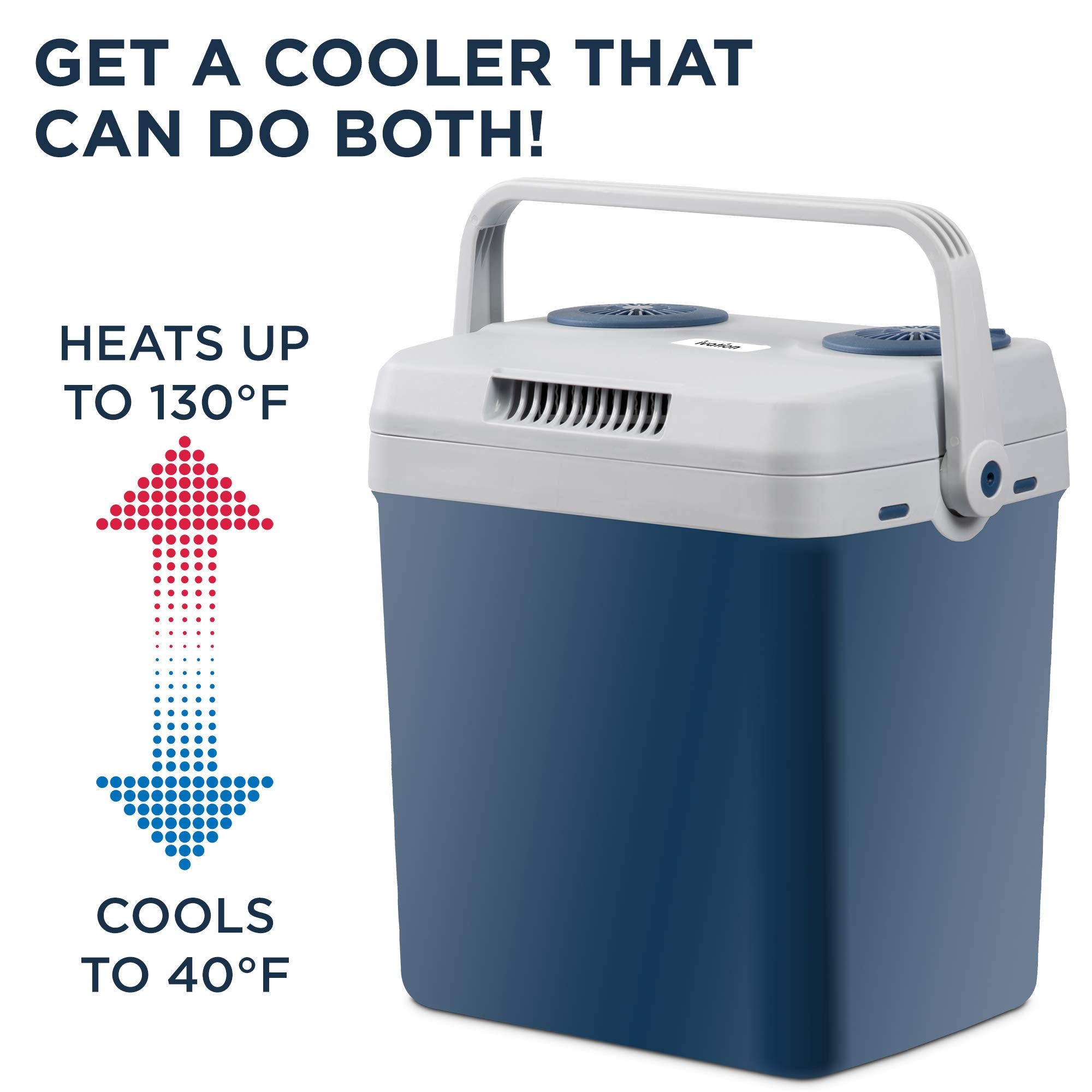 Ivation Electric Cooler & Warmer with Handle |27 Quart (25 L) Portable Thermoelectric Fridge For vehicles & Trucks| 110V AC Home Power Cord & 12V Car Adapter for Camping, Travel & Picnics