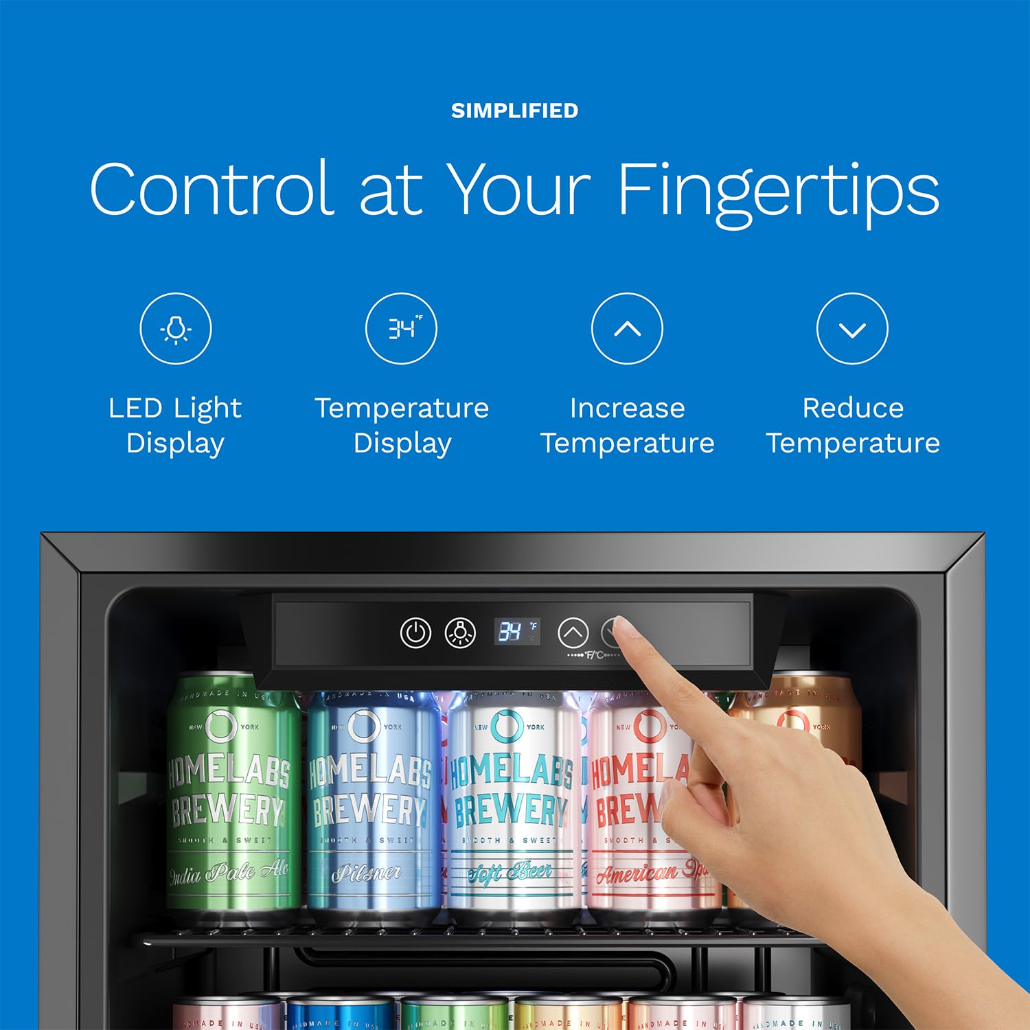 hOmeLabs Beverage Refrigerator and Cooler - Mini Fridge with Glass Door for Soda Beer or Wine - 120 Cans Capacity - Small Drink Dispenser Machine for Office or Bar with Adjustable Removable Shelves