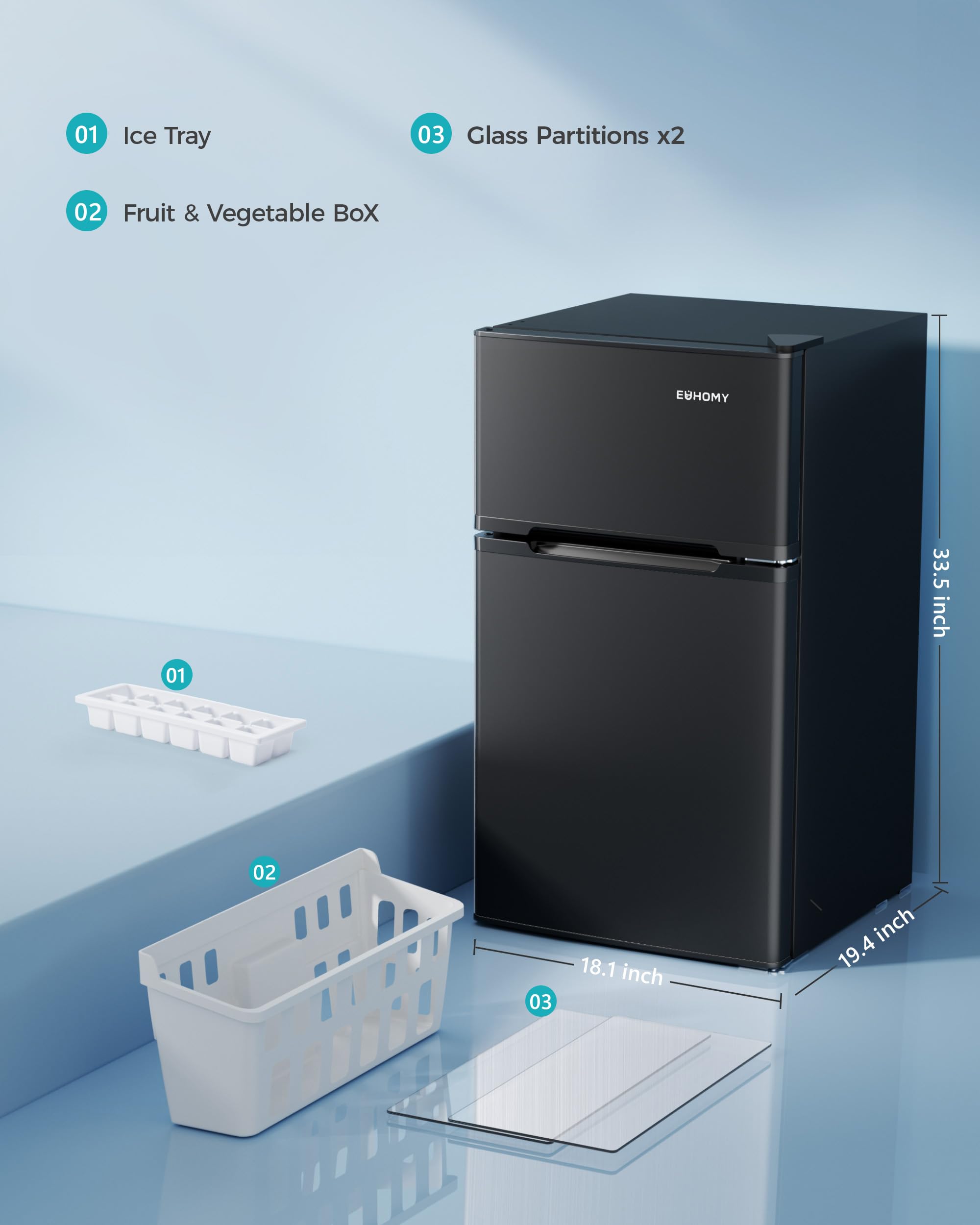 EUHOMY Mini Fridge with Freezer, 3.2 Cu.Ft Mini Refrigerator, Dorm Fridge with 2 Door For Bedroom/Apartment/Office-Food Storage Cooling Drink, Black