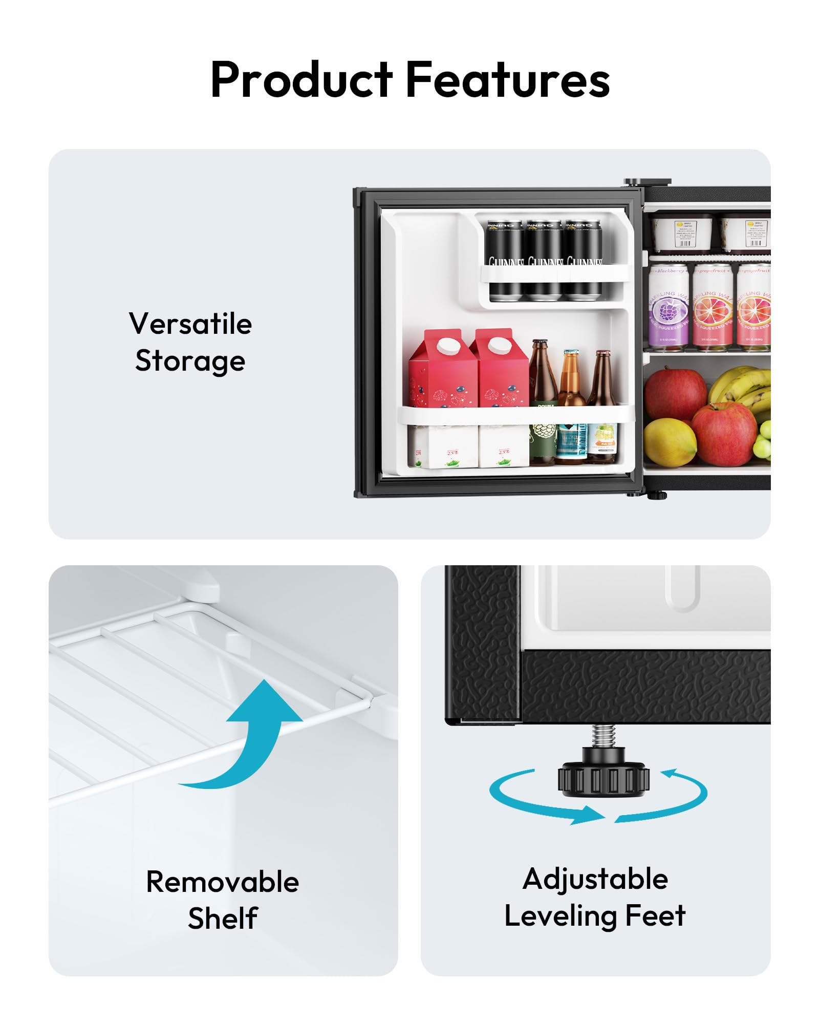 EUHOMY 1.7 Cu.Ft Mini Fridge, Reversible Single Door Compact Refrigerator, Adjustable Thermostat, Energy Saving, Mini Fridge for Bedroom, Office, Dorm, Black