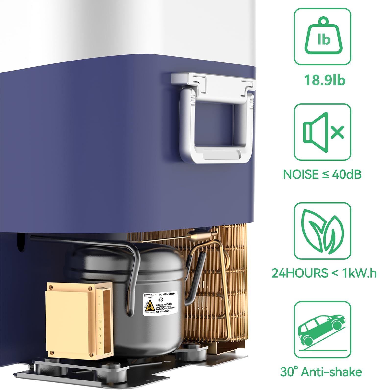Megiu Car Refrigerator Portable Car Fridge 12V Refrigerator 23 Quart (22 Liter) Freezer Compressor Cooler 12V/24V DC 110～240 V AC for Outdoor Camping Travel Home Use -18℃~+15℃ (Blue)