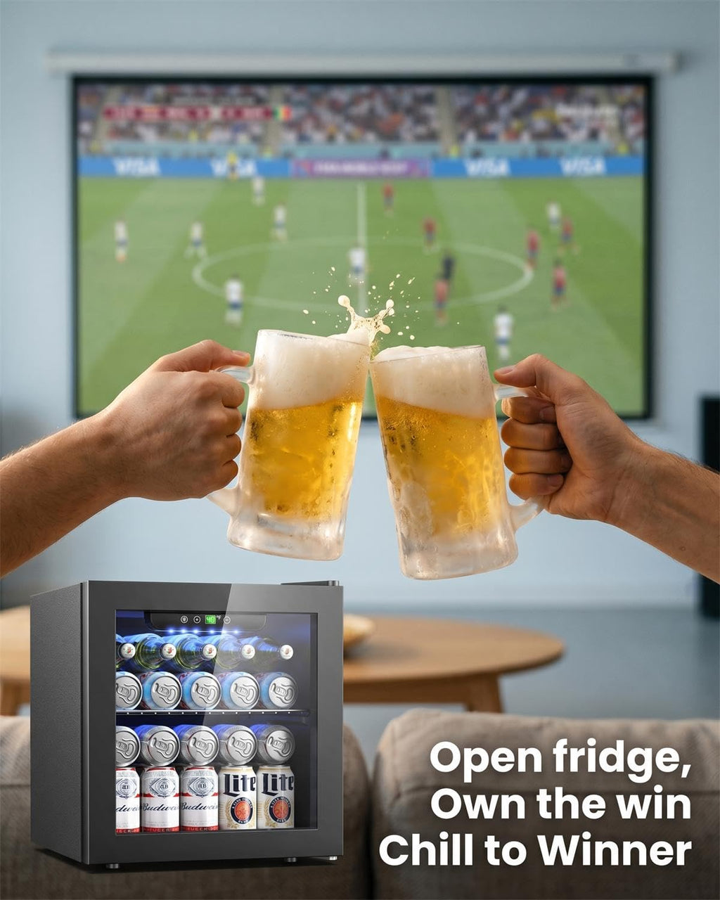 Feelfunn 50 Can Beverage Refrigerator Cooler - 1.3 Cu.Ft Mini Fridge with Glass Door, Soda Beer Drink Wine Fridge, Countertop Small Refrigerator for Bedroom Office Home Dorm Bar, Black