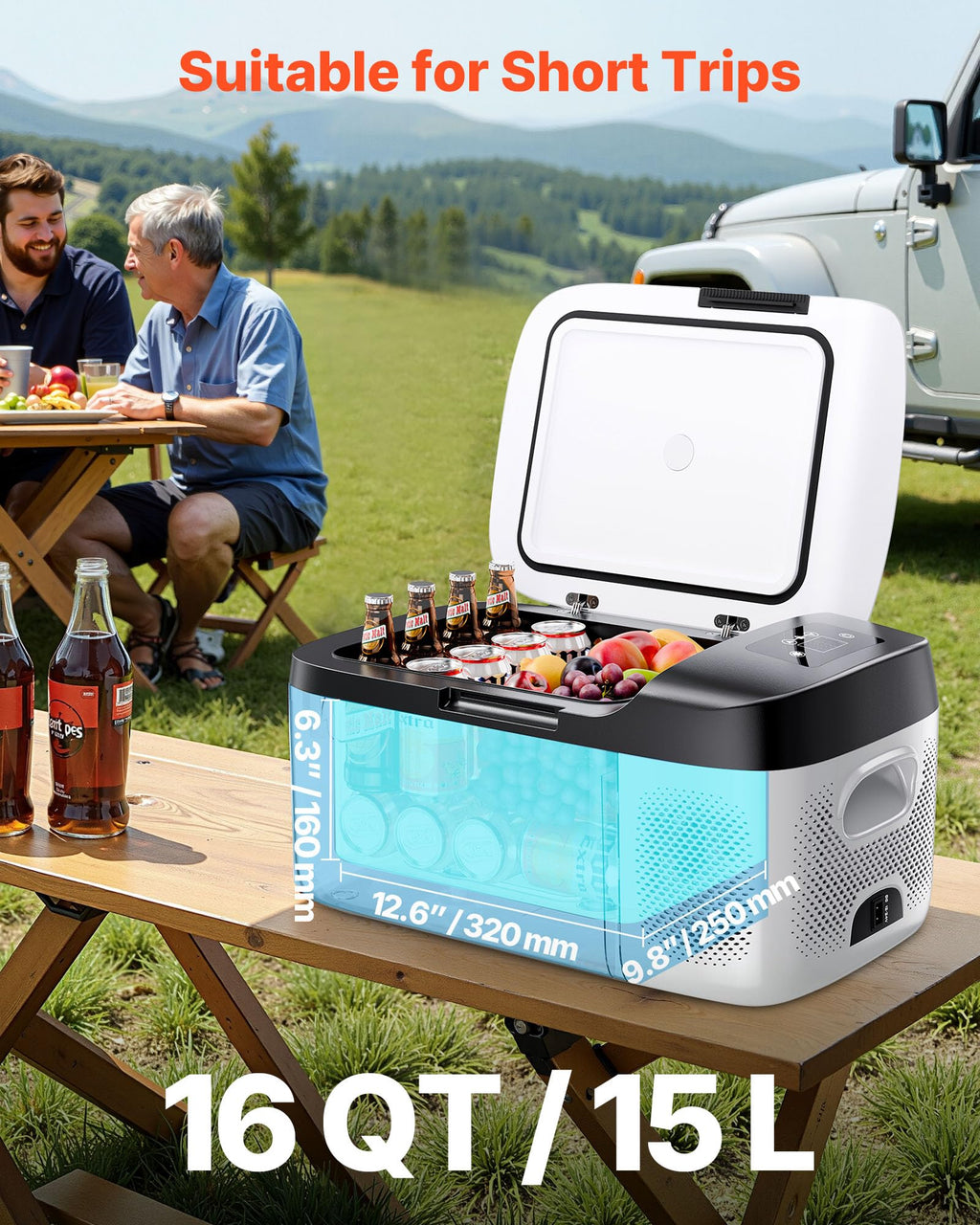 VEVOR Car Refrigerator, DC 12/24V AC100-240V Compressor Electric Cooler, -4°F to 68°F Car Fridge with APP Control, 16 QT Cars Freezer for RVs, Campsites, Boats, Camping, Fishing, 60W Portable Freezer