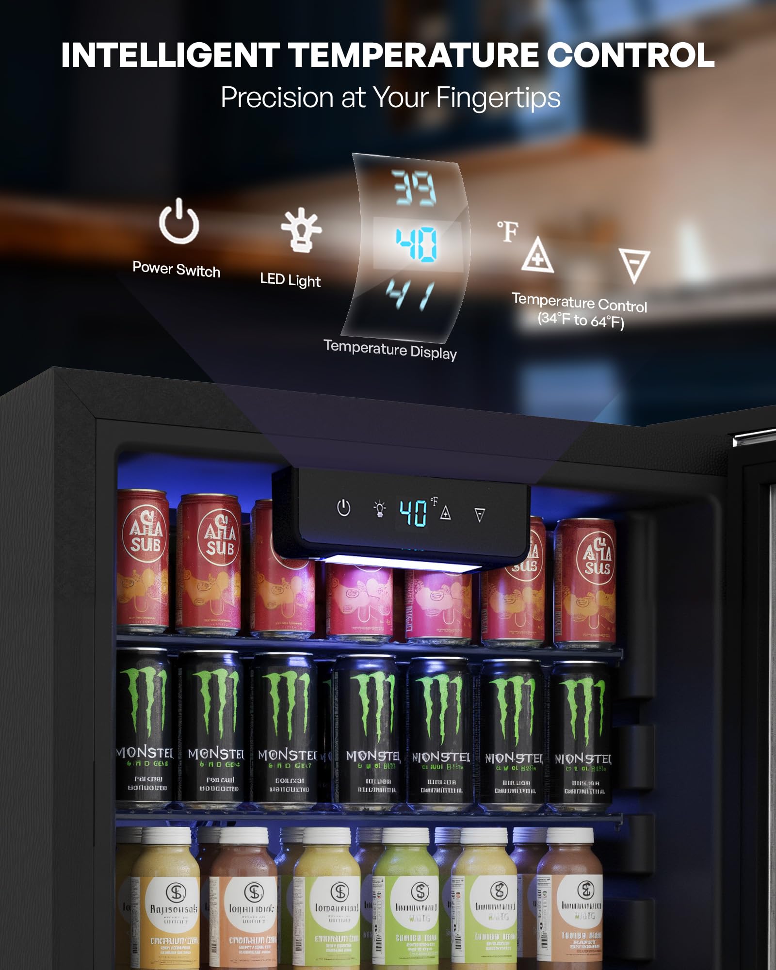 Icyglee Beverage Refrigerator Cooler, 126 Can Mini Fridge with Glass Door for Wine, Soda Beer, Beverage Cooler for Home, Bar, Office with Adjustable Removable Shelves, Black