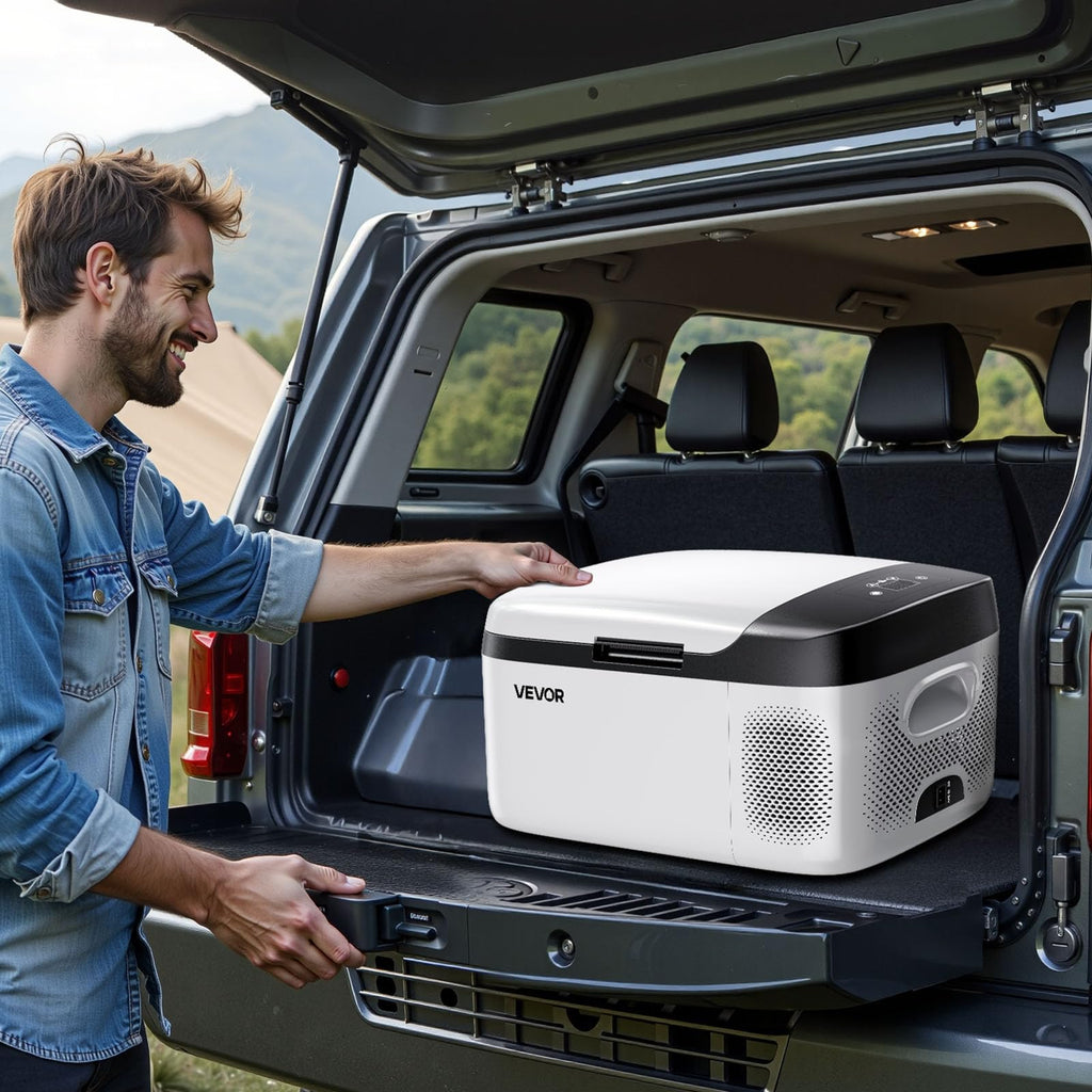 VEVOR Car Refrigerator, DC 12/24V AC100-240V Compressor Electric Cooler, -4°F to 68°F Car Fridge with APP Control, 16 QT Cars Freezer for RVs, Campsites, Boats, Camping, Fishing, 60W Portable Freezer