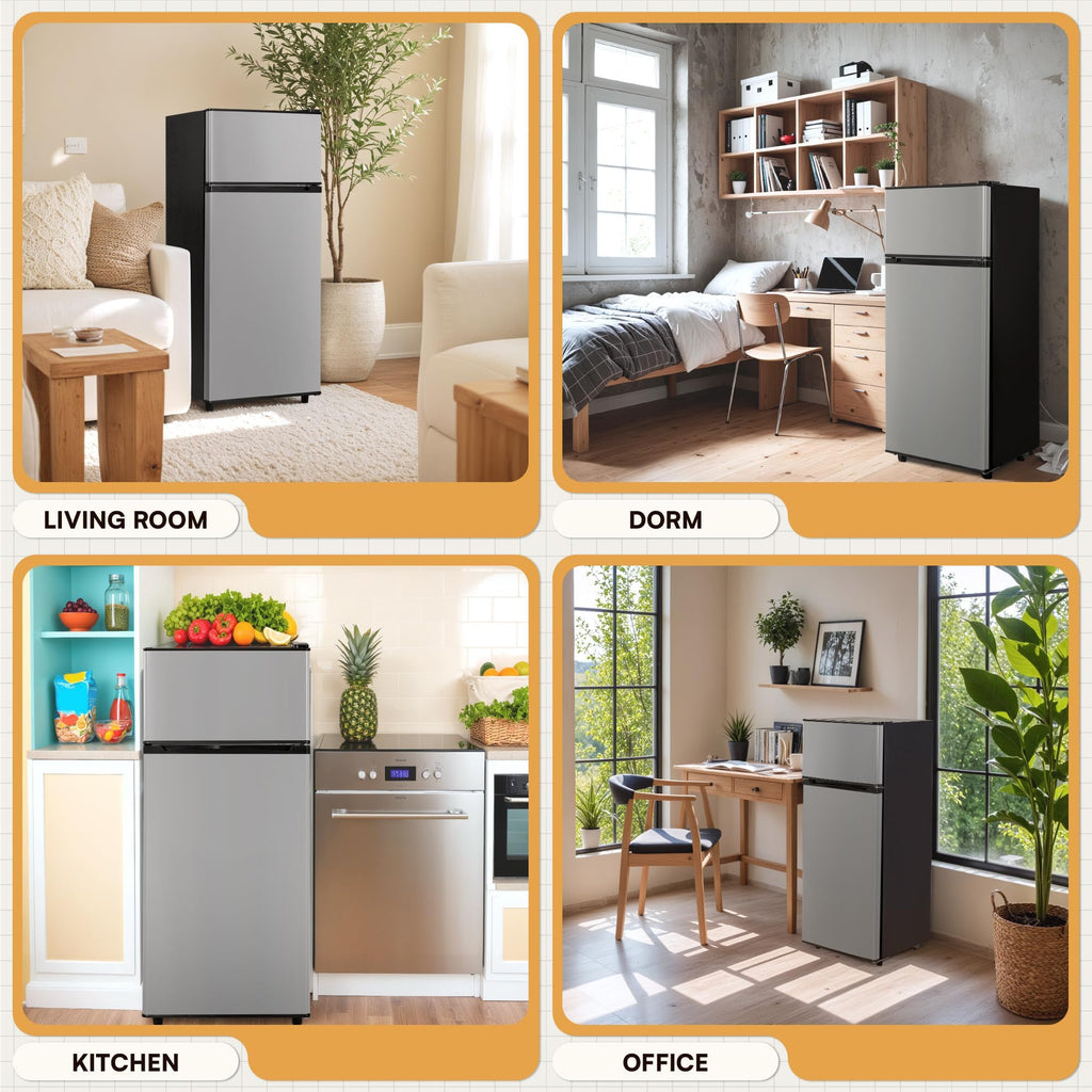 Manastin 4.5 Cu.Ft Mini Fridge with Freezer, 2-Door Small Fridge with 7-Level Thermostat & Shelves, Quiet Mini Refrigerator for Kitchen, Office & Dorm (Silver)